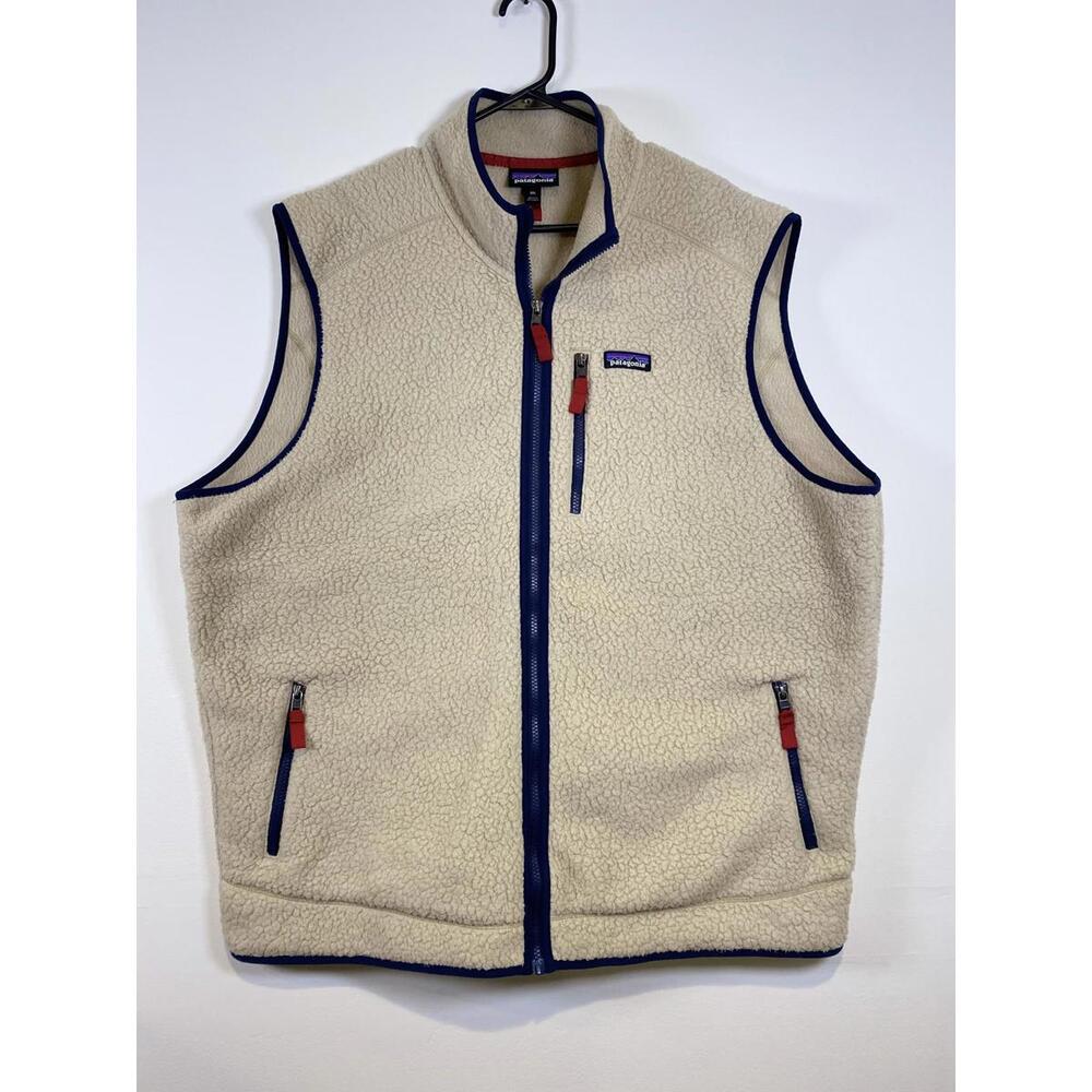 Patagonia Men's Fleece Vest Size 3XL Cream with Navy Trim